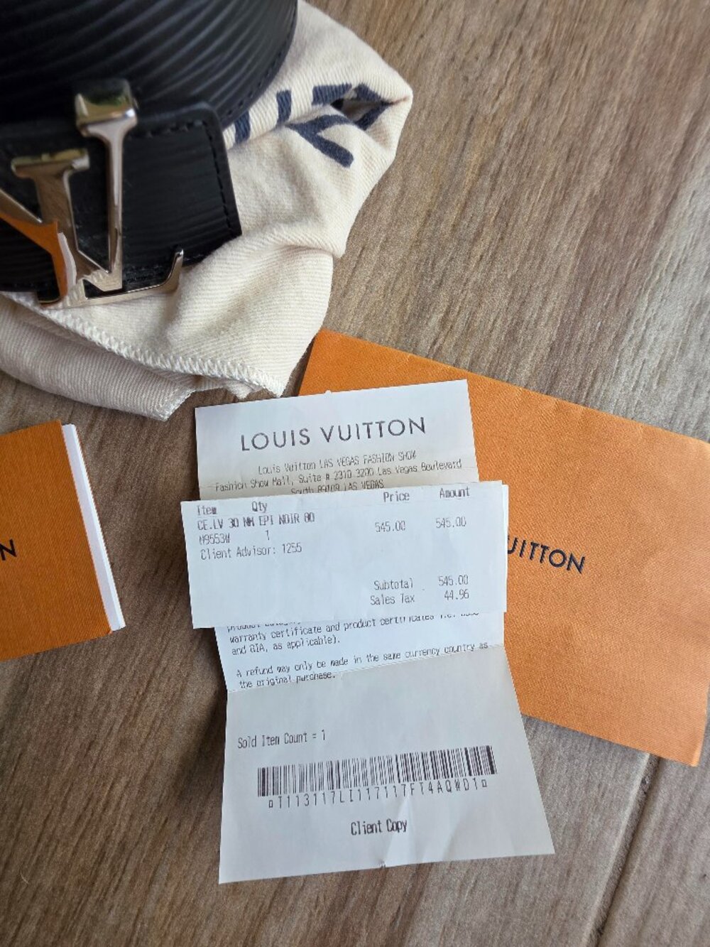 Louis Vuitton Epi Black Leather Belt Eur. 80 US 32 Receipt